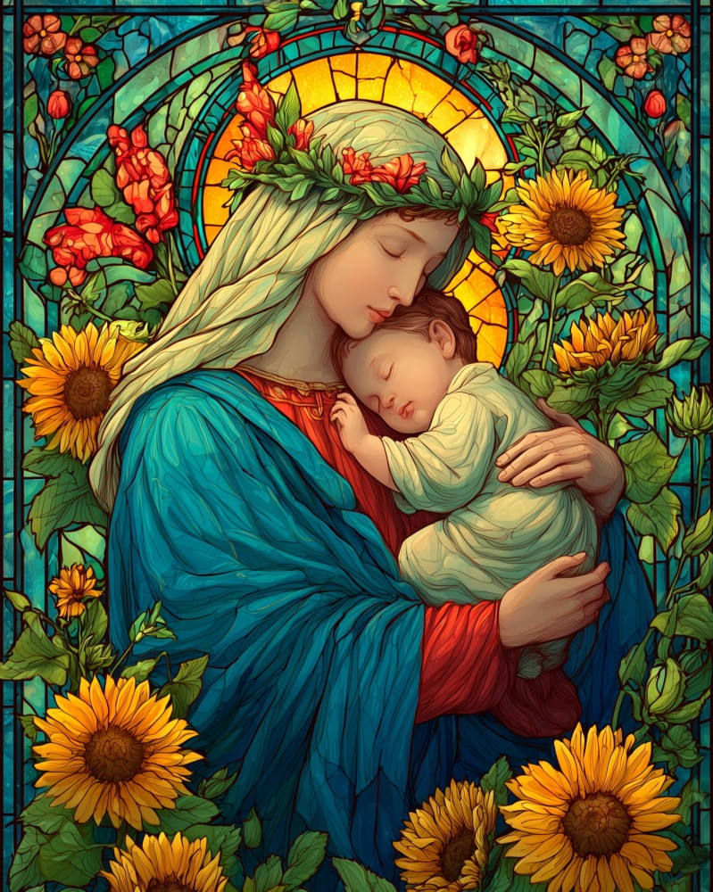 Haft Diamentowy - Maryja wśród Słoneczników
