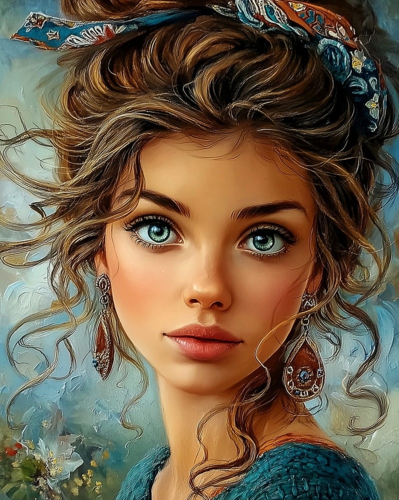 Haft Diamentowy - Portret w Zieleni