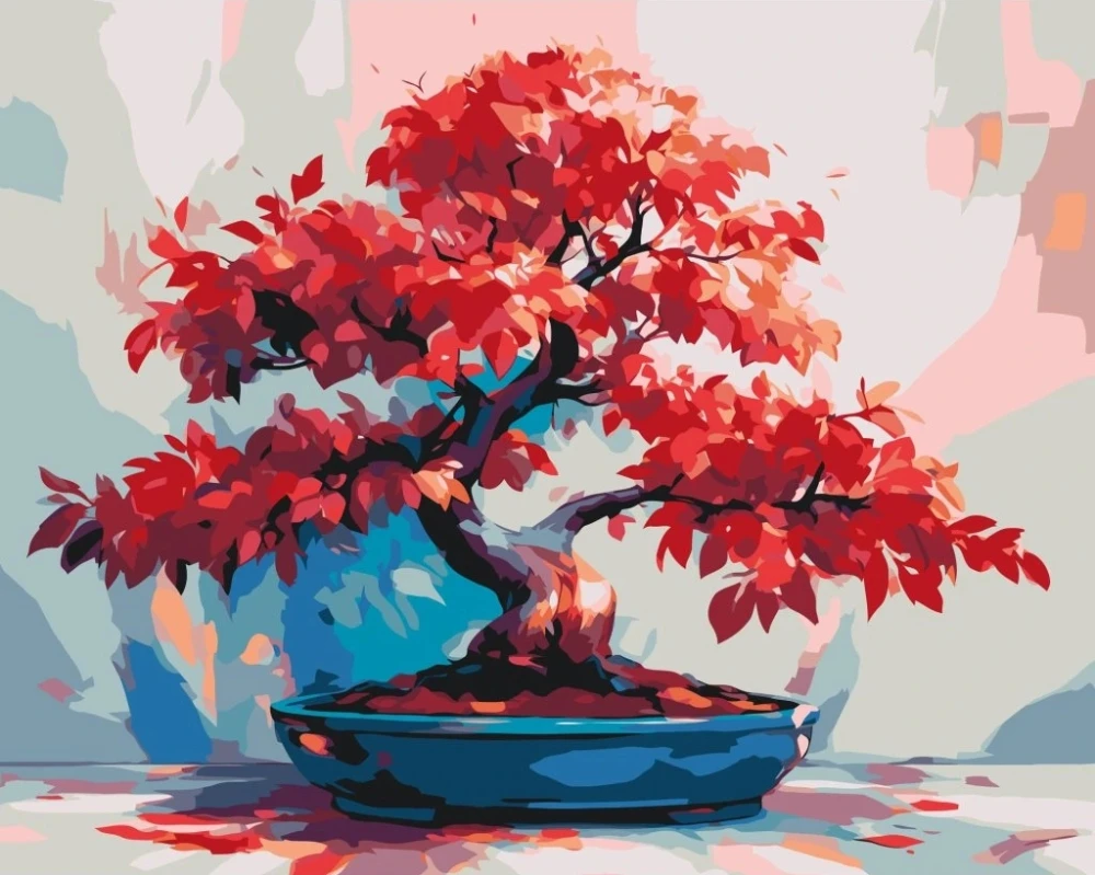 Malowanie po Numerach Zestaw Karminowe Bonsai 4x5_02