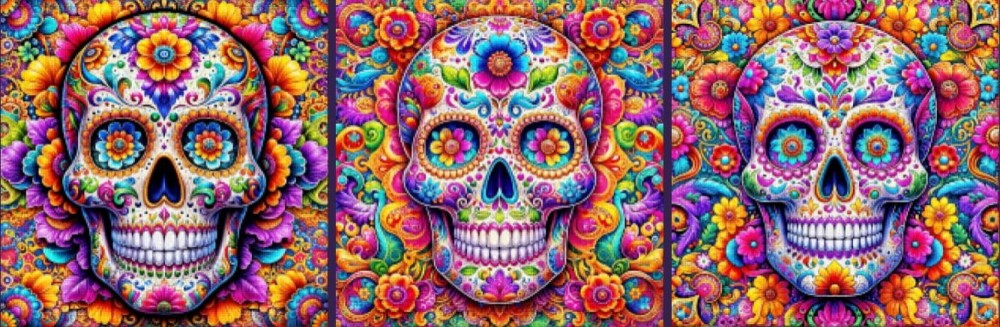 Haft Diamentowy Diamond Painting Mozaika Diamentowa Zestaw DIY 5D Meksykańska Czaszka Tryptyk 2.jpg