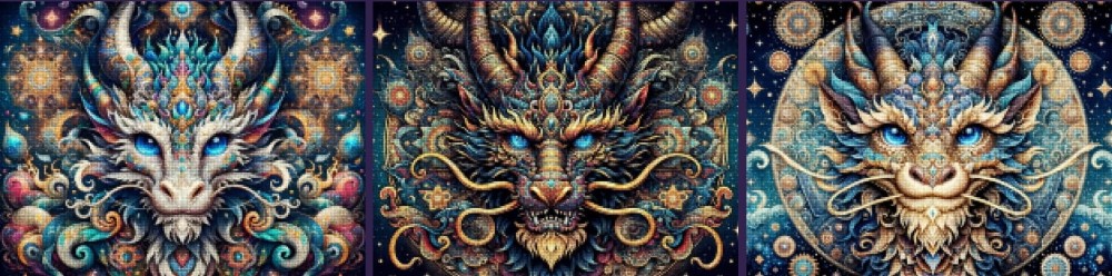 Haft Diamentowy Diamond Painting Mozaika Diamentowa Zestaw DIY 5D Magiczny Smok Tryptyk 2.jpg