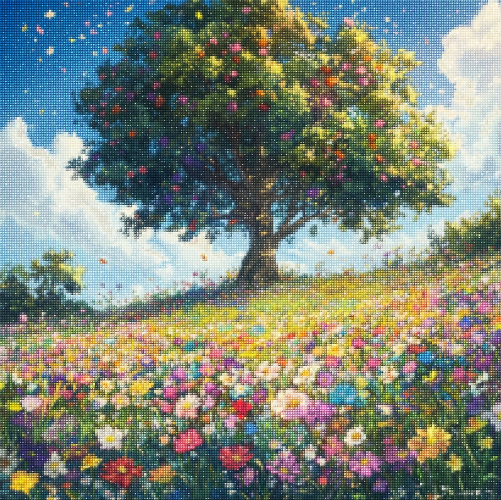 Haft Diamentowy Diamond Painting Zestaw Drzewo na Wzgórzu 1x1 02