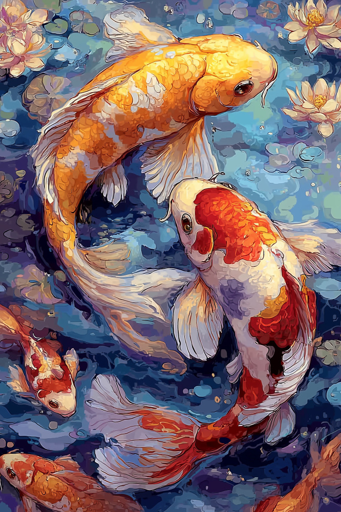 Haft Diamentowy - Taniec Koi