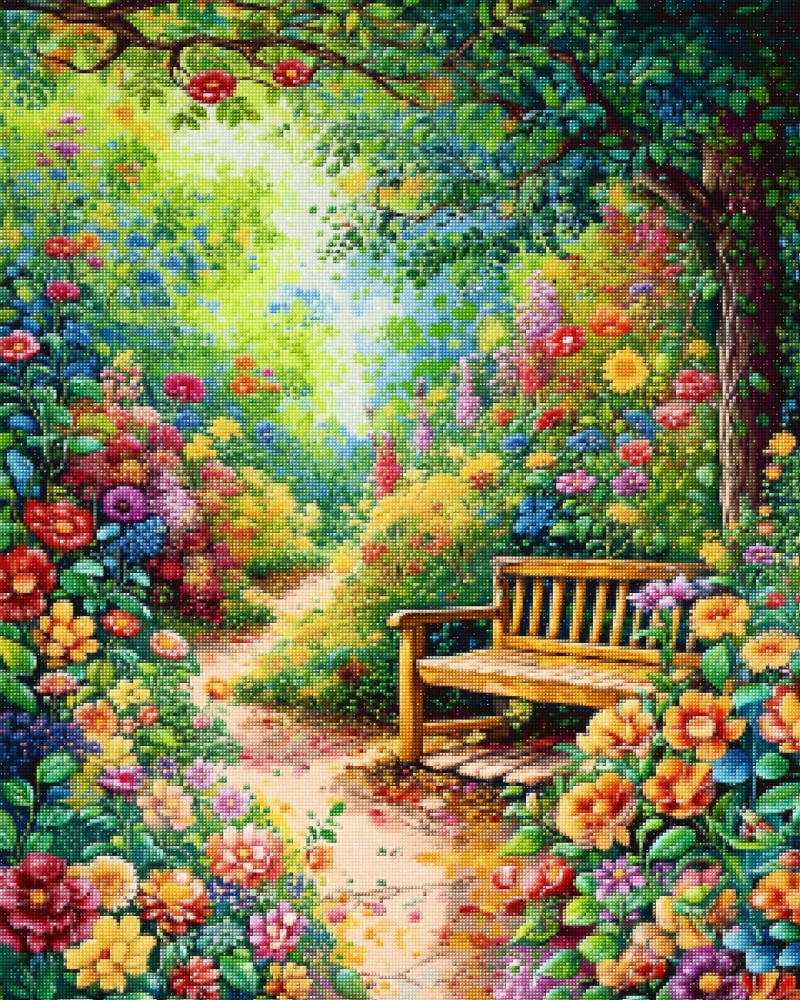 Haft Diamentowy Diamond Painting Zestaw Ławka wśród Kwiatów 4x5_02.jpg