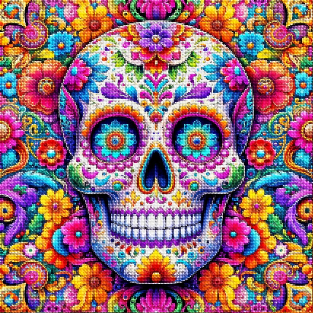 Haft Diamentowy Diamond Painting Mozaika Diamentowa Zestaw DIY 5D Meksykańska Czaszka 01_2.jpg