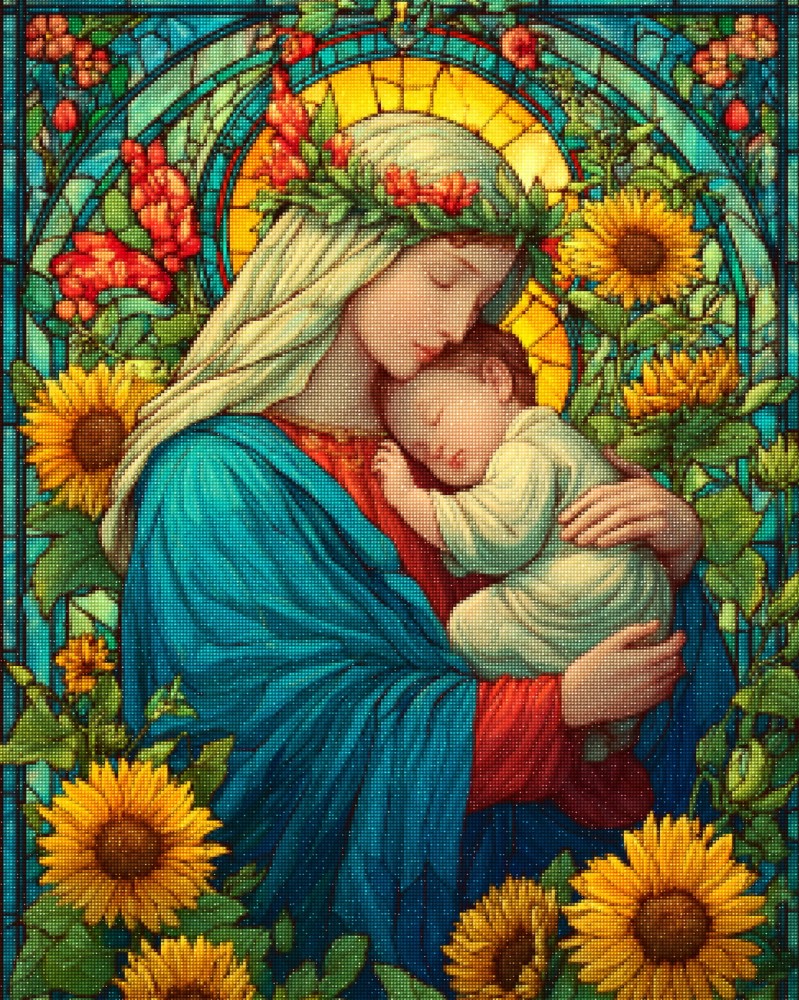 Haft Diamentowy Diamond Painting Zestaw Maryja wśród Słoneczników 4x5_01 m_s.jpg