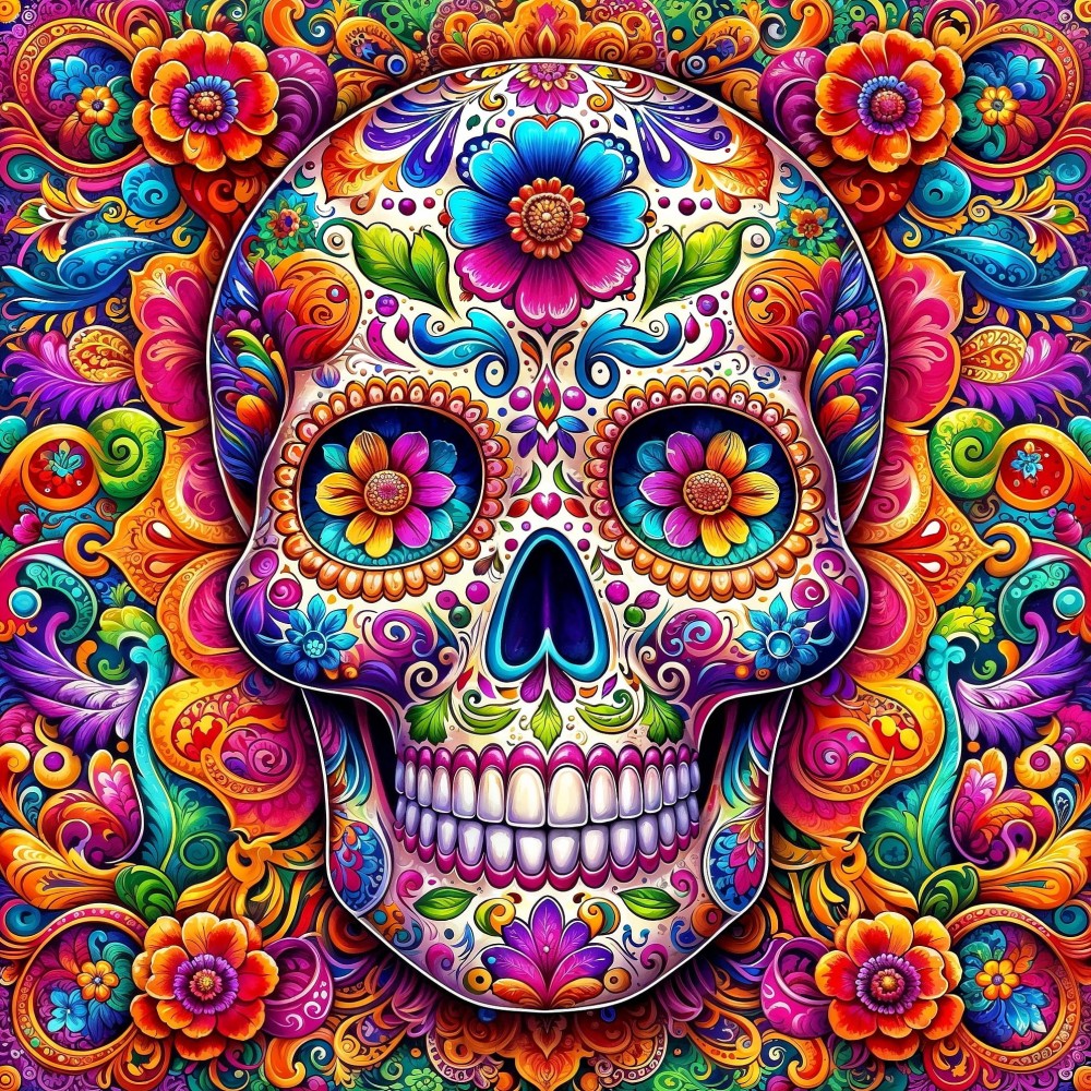 Haft Diamentowy Diamond Painting Mozaika Diamentowa Zestaw DIY 5D Meksykańska Czaszka 02_1.jpg
